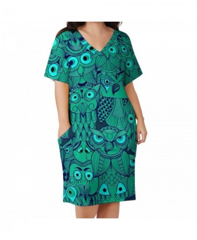 Owl Eyes Dress V Neck Tribal Spirit Totem Pretty Dresses Womens Street Wear Graphic Casual Dress With Pockets Plus Size 3XL 4...