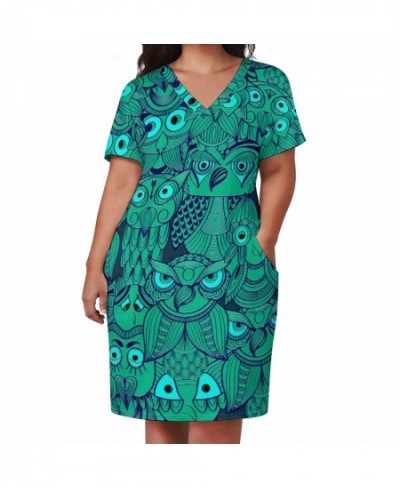 Owl Eyes Dress V Neck Tribal Spirit Totem Pretty Dresses Womens Street Wear Graphic Casual Dress With Pockets Plus Size 3XL 4...