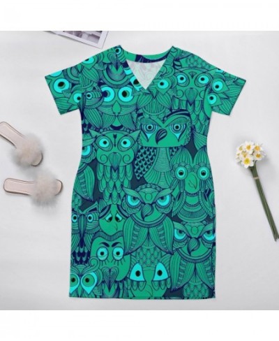 Owl Eyes Dress V Neck Tribal Spirit Totem Pretty Dresses Womens Street Wear Graphic Casual Dress With Pockets Plus Size 3XL 4...