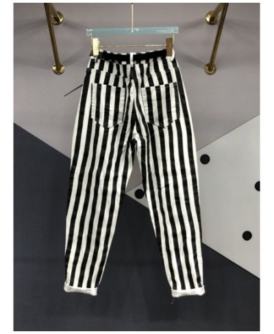 European Fashion Black White Striped Raddish-Shaped Jeans Female 2022 Autumn Versatile High Waist Slimming Harem Denim Pants ...