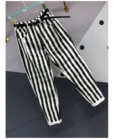 European Fashion Black White Striped Raddish-Shaped Jeans Female 2022 Autumn Versatile High Waist Slimming Harem Denim Pants ...