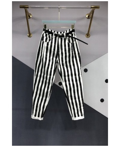 European Fashion Black White Striped Raddish-Shaped Jeans Female 2022 Autumn Versatile High Waist Slimming Harem Denim Pants ...