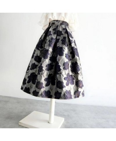 2023 Spring Korean Women Clothes Chic Elegant Vintage Fashion Aesthetic Dark Blue Floral Embroidry High Waist Long Midi Skirt...