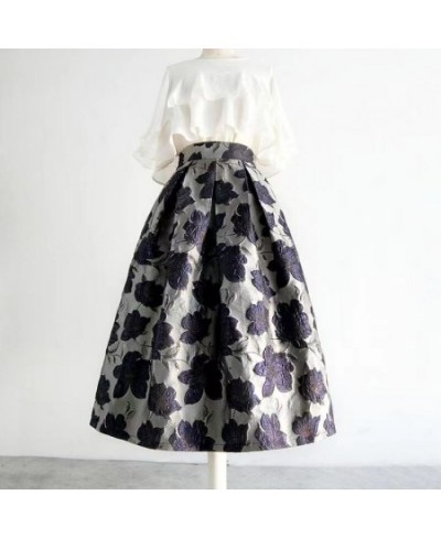 2023 Spring Korean Women Clothes Chic Elegant Vintage Fashion Aesthetic Dark Blue Floral Embroidry High Waist Long Midi Skirt...