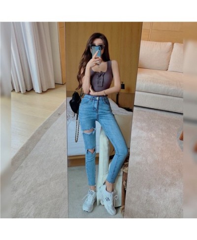 Y2k Streetwear Vintage Jeans Woman Women's Pants Female Clothing Korean Fashion Clothes High Waist 2022 Ripped Skinny Blue $4...