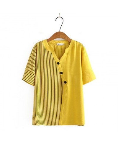 Plus Size XL-4XL Women's Patchwork Summer T-Shirts Short Sleeve A-line Striped Tops Casual Large Size Vintage Top $49.31 - Pl...