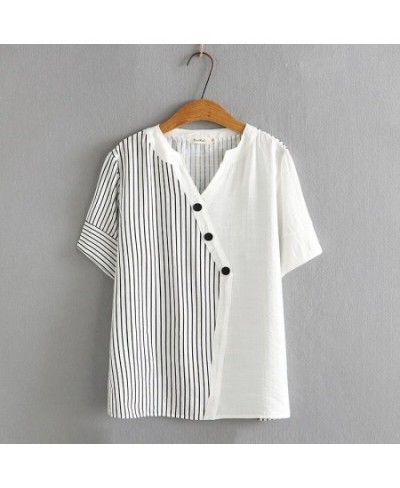 Plus Size XL-4XL Women's Patchwork Summer T-Shirts Short Sleeve A-line Striped Tops Casual Large Size Vintage Top $49.31 - Pl...