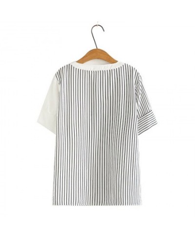 Plus Size XL-4XL Women's Patchwork Summer T-Shirts Short Sleeve A-line Striped Tops Casual Large Size Vintage Top $49.31 - Pl...