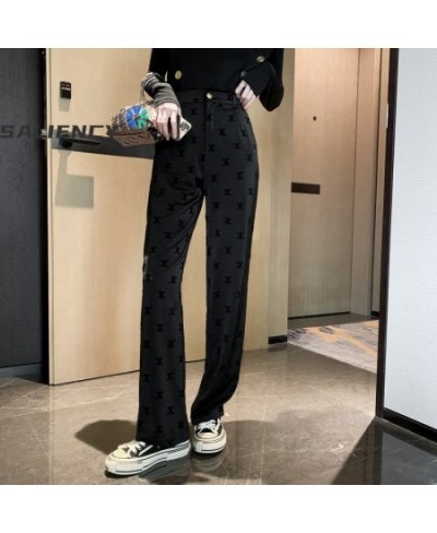 CL Flocking Printed Trousers Straight Tube Drape Mopping Trousers Summer High Waist Casual Ice Silk Wide Leg Pants Women $52....