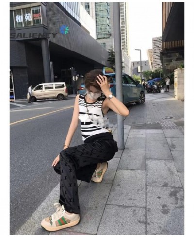 CL Flocking Printed Trousers Straight Tube Drape Mopping Trousers Summer High Waist Casual Ice Silk Wide Leg Pants Women $52....