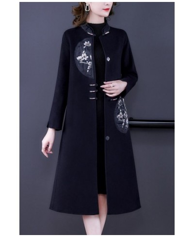 Autumn & Winter Woolen Jacket Windbreaker For Women 2023 Spring Loose Fashion Stand Collar Chinese Style Embroidery Coat T174...