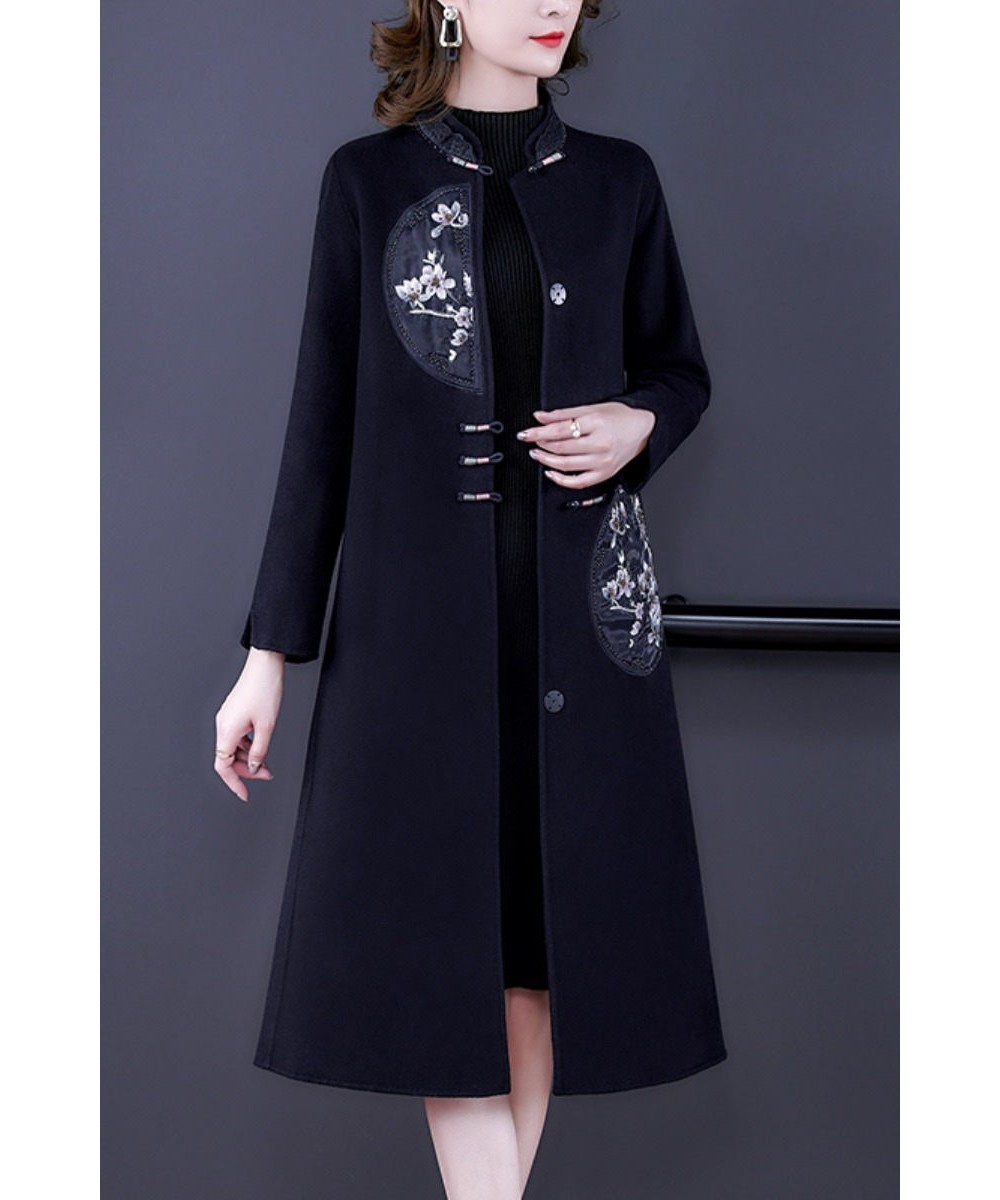 Autumn & Winter Woolen Jacket Windbreaker For Women 2023 Spring Loose Fashion Stand Collar Chinese Style Embroidery Coat T174...