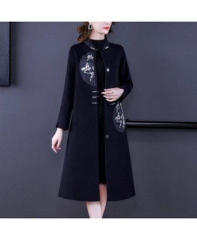 Autumn & Winter Woolen Jacket Windbreaker For Women 2023 Spring Loose Fashion Stand Collar Chinese Style Embroidery Coat T174...