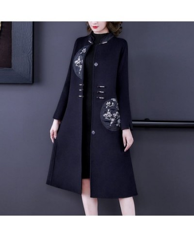 Autumn & Winter Woolen Jacket Windbreaker For Women 2023 Spring Loose Fashion Stand Collar Chinese Style Embroidery Coat T174...