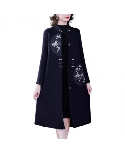 Autumn & Winter Woolen Jacket Windbreaker For Women 2023 Spring Loose Fashion Stand Collar Chinese Style Embroidery Coat T174...