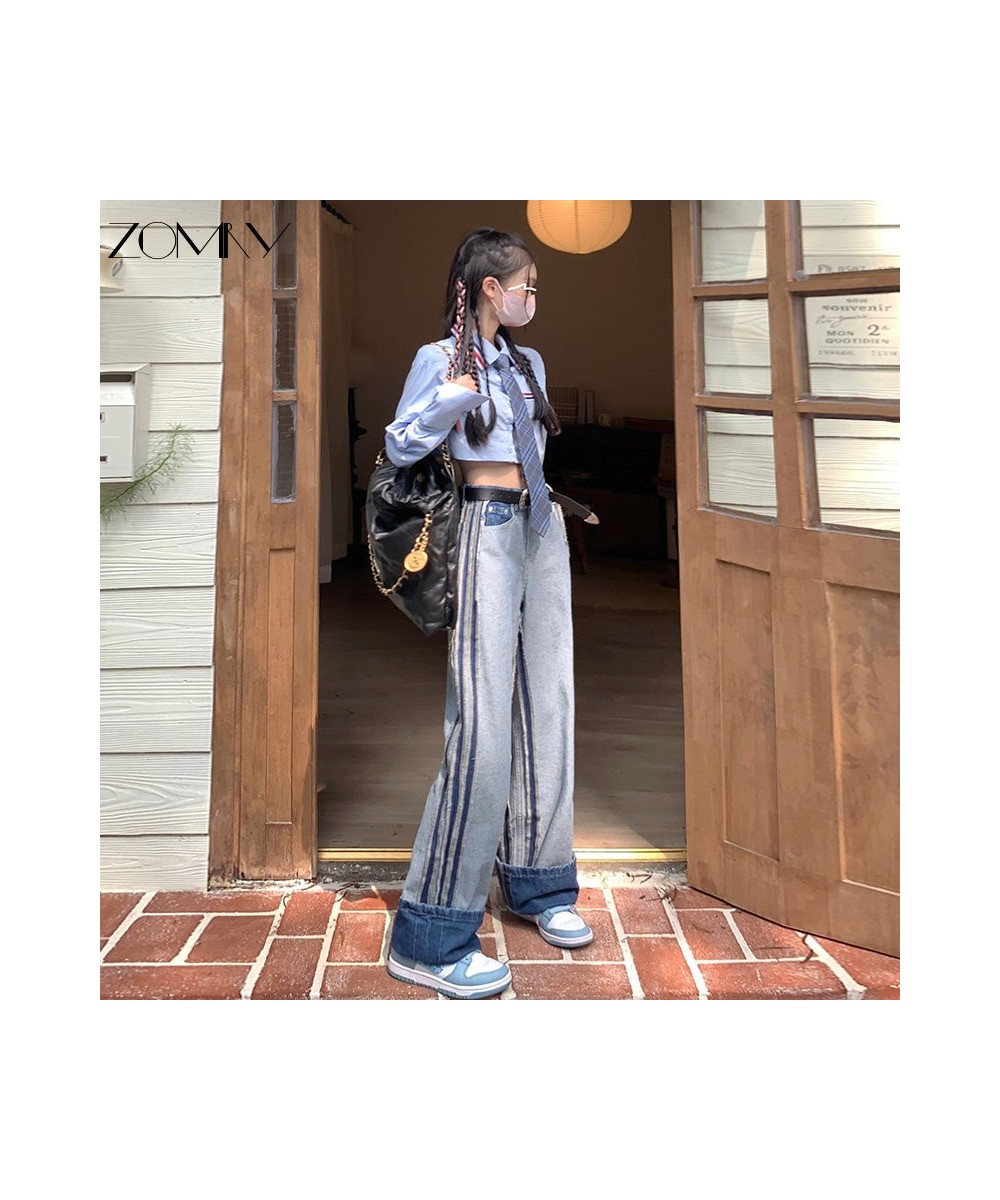 Fashion Casual Color Contrast Denim Spring New Reverse Female Jeans Straight Version Retro Mix and Match Trousers Pants $38.8...