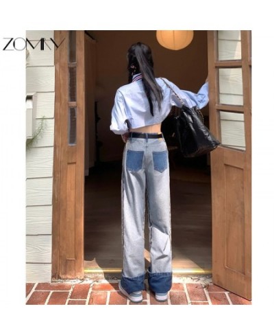 Fashion Casual Color Contrast Denim Spring New Reverse Female Jeans Straight Version Retro Mix and Match Trousers Pants $38.8...