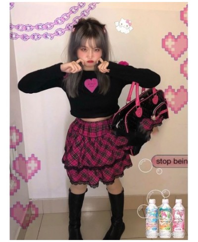 Y2K Punk Lace Pink Pleated Girls Skirt Harajuku Goth Sexy Backless Plaid Camis Gothic High Waist Cool Sweet Clothes Cosplay $...