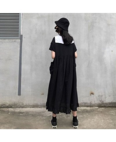 Dress Women Japanese College Style Summer Sweet Peter Pan Collar Kawaii Ruffles Short Sleeve Teen Girl Black Gothic Loose Chi...