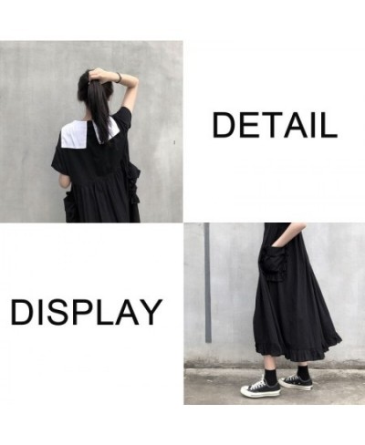 Dress Women Japanese College Style Summer Sweet Peter Pan Collar Kawaii Ruffles Short Sleeve Teen Girl Black Gothic Loose Chi...