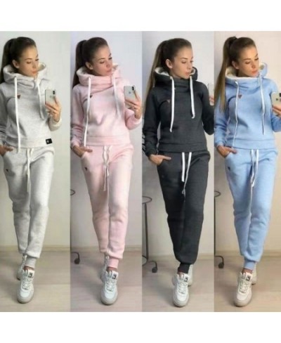 Autumn Winter 2 Piece Set Tracksuit Women Sportwear Fleece Hoodies Pullover Sweatshirts Baggy Trousers Jogger Pants Warm $38....