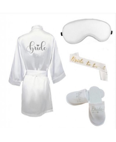 4pc set of bride robe eyemask slippers sash bridesmaid kimono wedding bridal party Bachelorette bathrobe getting ready robes ...