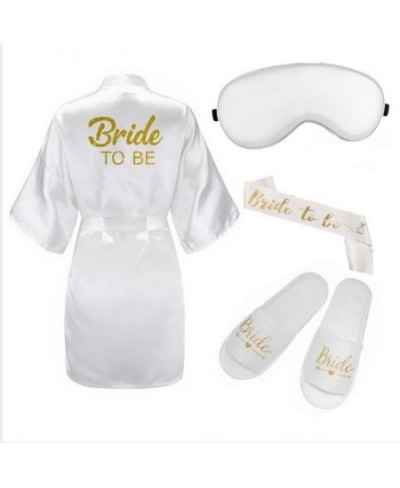 4pc set of bride robe eyemask slippers sash bridesmaid kimono wedding bridal party Bachelorette bathrobe getting ready robes ...