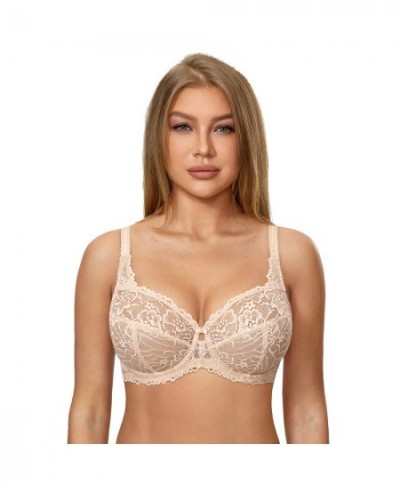 Women's Minimizer Bra Plus Size Lace Floral Full Coverage See Through Underwire Unlined Mesh Transparent D DD E F G H $48.61 ...