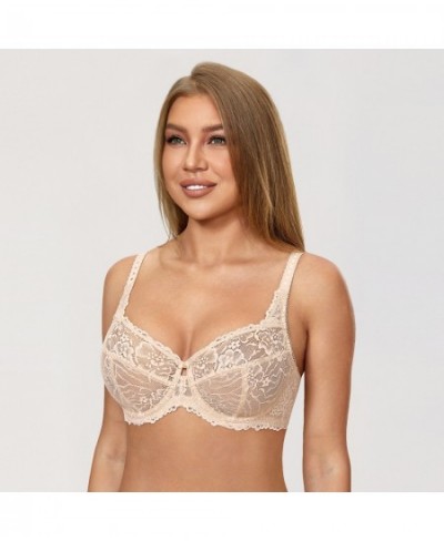 Women's Minimizer Bra Plus Size Lace Floral Full Coverage See Through Underwire Unlined Mesh Transparent D DD E F G H $48.61 ...