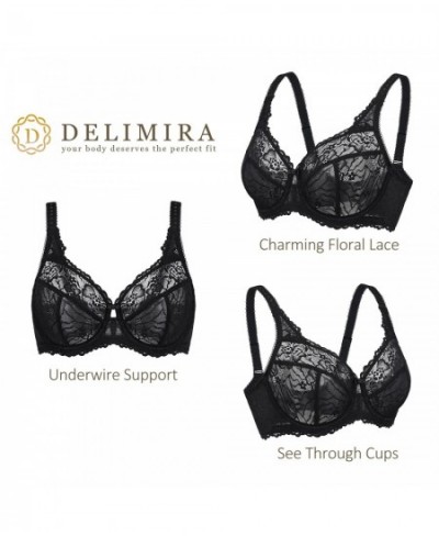 Women's Minimizer Bra Plus Size Lace Floral Full Coverage See Through Underwire Unlined Mesh Transparent D DD E F G H $48.61 ...