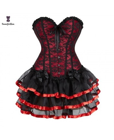 Plus Size S-6XL Red Christmas Dress Suit Lace Up Boned Victorian Corselet Woman Slimming Corset Top With Cup-caked Skirt $38....