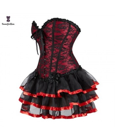 Plus Size S-6XL Red Christmas Dress Suit Lace Up Boned Victorian Corselet Woman Slimming Corset Top With Cup-caked Skirt $38....