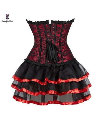 Plus Size S-6XL Red Christmas Dress Suit Lace Up Boned Victorian Corselet Woman Slimming Corset Top With Cup-caked Skirt $38....