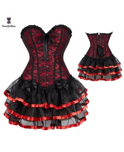 Plus Size S-6XL Red Christmas Dress Suit Lace Up Boned Victorian Corselet Woman Slimming Corset Top With Cup-caked Skirt $38....