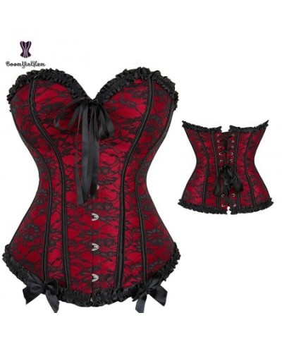 Plus Size S-6XL Red Christmas Dress Suit Lace Up Boned Victorian Corselet Woman Slimming Corset Top With Cup-caked Skirt $38....