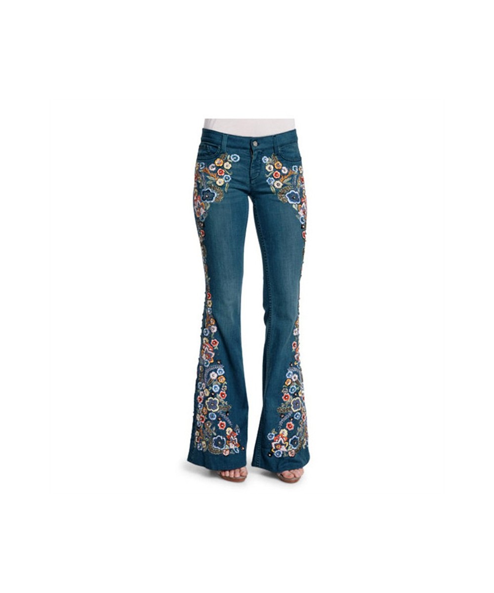 2023 Slim Jeans Women Print Y2k Flare Pants Spring Autumn New Denim Plus Size Drop RQ007 $40.02 - Jeans