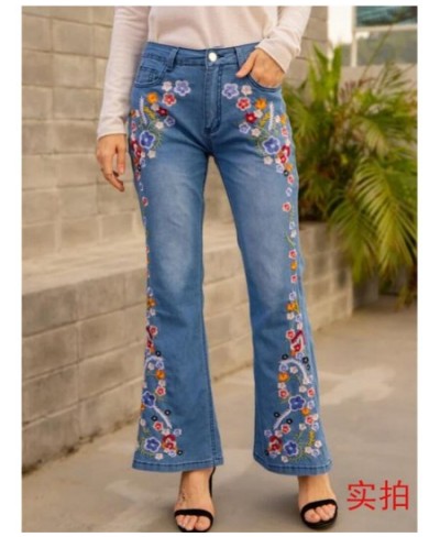 2023 Slim Jeans Women Print Y2k Flare Pants Spring Autumn New Denim Plus Size Drop RQ007 $40.02 - Jeans