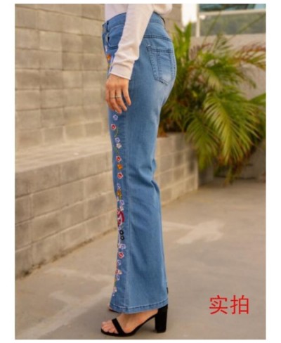 2023 Slim Jeans Women Print Y2k Flare Pants Spring Autumn New Denim Plus Size Drop RQ007 $40.02 - Jeans