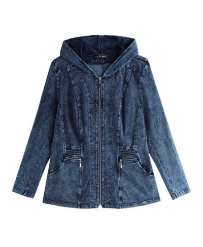 Women's Plus Size Hooded Denim Jacket Cotton Casual Fall Stretch Knit Fashion Jacket $74.24 - Plus Size Clothes