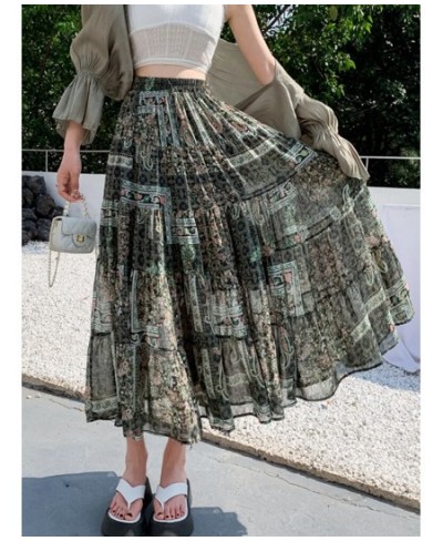 Aesthetic Floral Print Chiffon Maxi Skirt for Women 2023 Spring Summer Korean Holiday A Line High Waist Long Skirt Female $43...