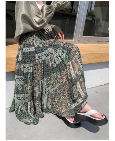 Aesthetic Floral Print Chiffon Maxi Skirt for Women 2023 Spring Summer Korean Holiday A Line High Waist Long Skirt Female $43...