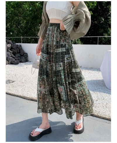 Aesthetic Floral Print Chiffon Maxi Skirt for Women 2023 Spring Summer Korean Holiday A Line High Waist Long Skirt Female $43...