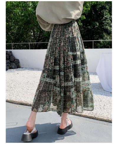 Aesthetic Floral Print Chiffon Maxi Skirt for Women 2023 Spring Summer Korean Holiday A Line High Waist Long Skirt Female $43...