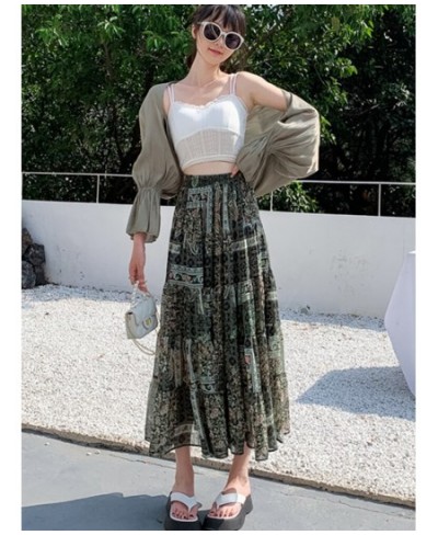 Aesthetic Floral Print Chiffon Maxi Skirt for Women 2023 Spring Summer Korean Holiday A Line High Waist Long Skirt Female $43...