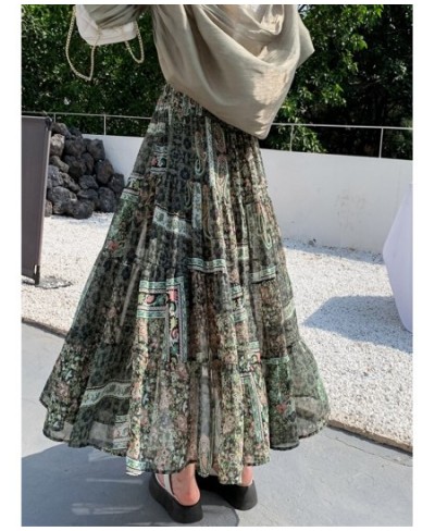 Aesthetic Floral Print Chiffon Maxi Skirt for Women 2023 Spring Summer Korean Holiday A Line High Waist Long Skirt Female $43...