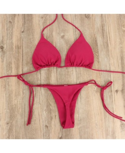 2023 New Side Tie Sexy Brazilian Women's Solid Color Swimsuit Bandage Style Swimwear Ultra Thin Elastic Thong Bikini Set $15....