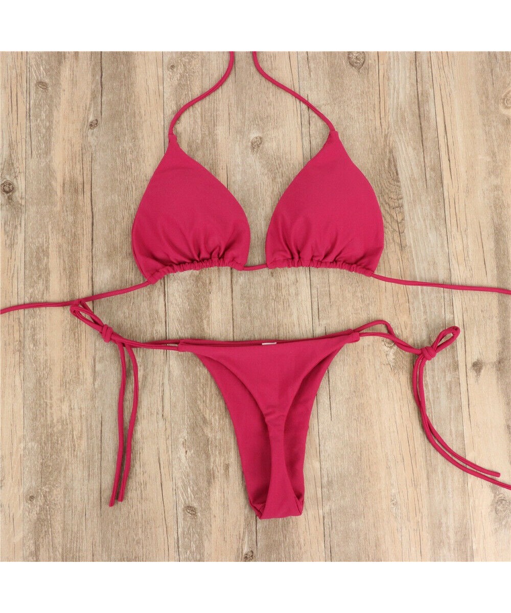 2023 New Side Tie Sexy Brazilian Women's Solid Color Swimsuit Bandage Style Swimwear Ultra Thin Elastic Thong Bikini Set $15....