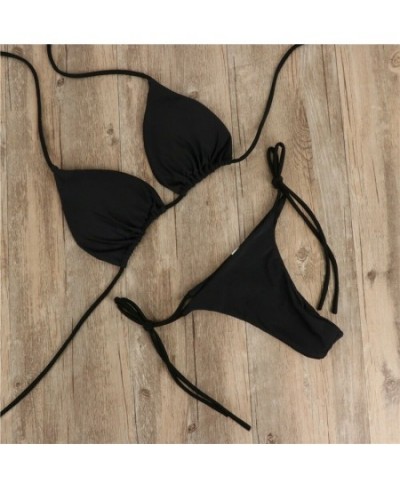 2023 New Side Tie Sexy Brazilian Women's Solid Color Swimsuit Bandage Style Swimwear Ultra Thin Elastic Thong Bikini Set $15....