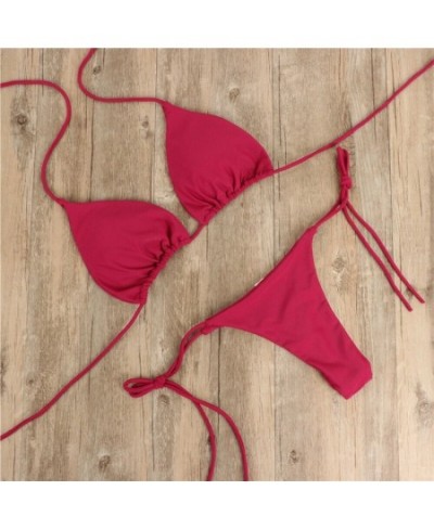 2023 New Side Tie Sexy Brazilian Women's Solid Color Swimsuit Bandage Style Swimwear Ultra Thin Elastic Thong Bikini Set $15....