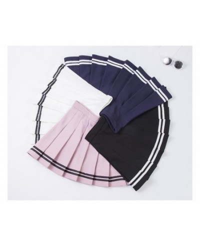 S-XXL Four Colors High Waist A-Line Women Striped Stitching Sailor Pleated Skirt Elastic Waist Sweet Girls Dance Skirt $24.24...